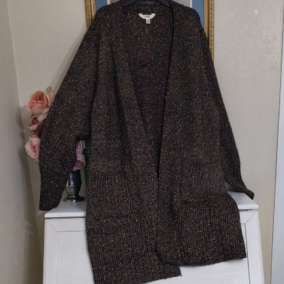 Brown Knit Cardigan Size 2X Career Chunky Knit Long Cozy - Picture 2 of 12